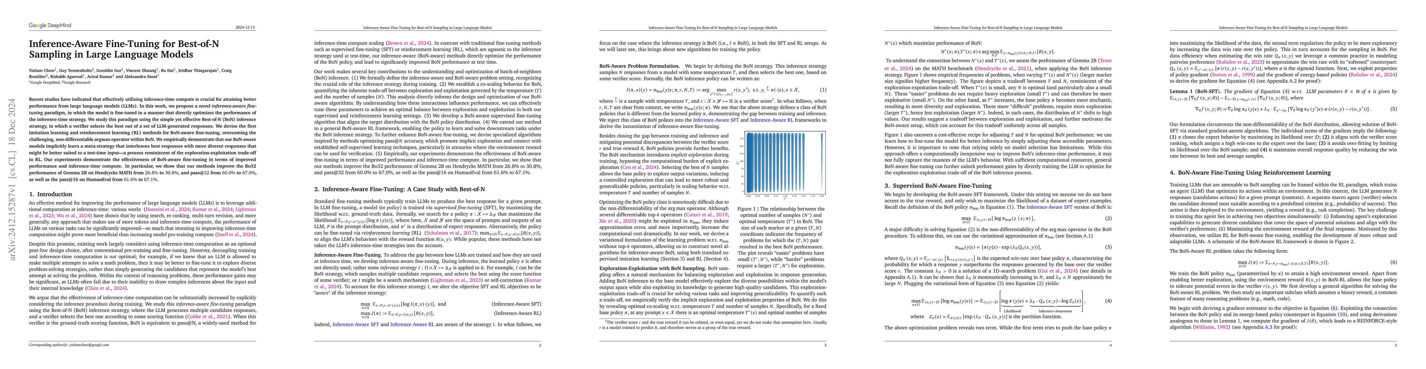Thumbnail for Inference-Aware Fine-Tuning for Best-of-N Sampling in Large Language
  Models