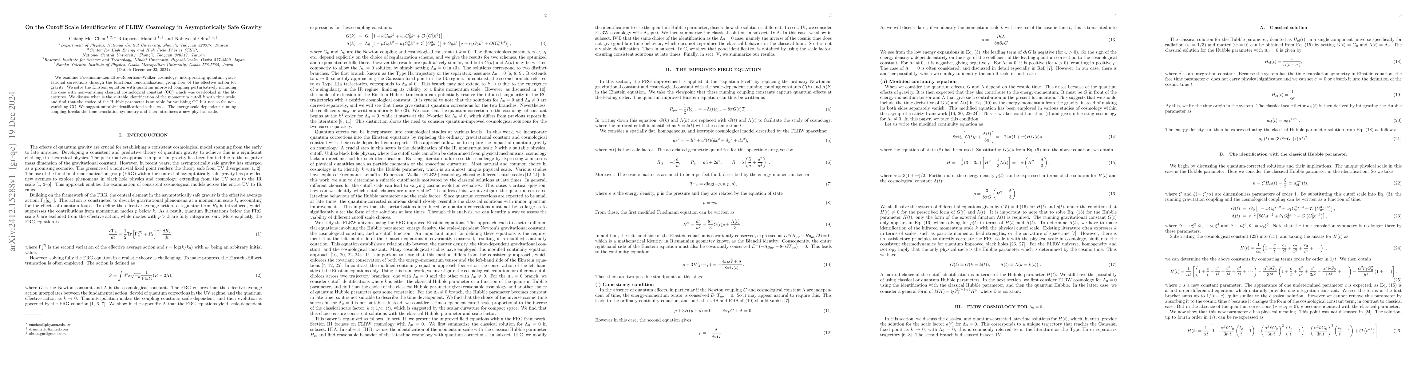 Thumbnail for On the Cutoff Scale Identification of FLRW Cosmology in Asymptotically
  Safe Gravity
