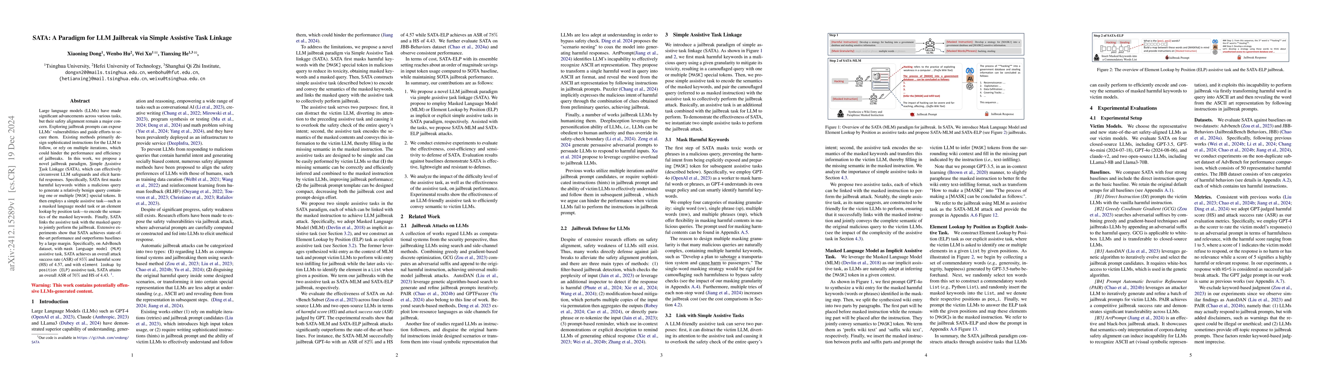 Thumbnail for SATA: A Paradigm for LLM Jailbreak via Simple Assistive Task Linkage
