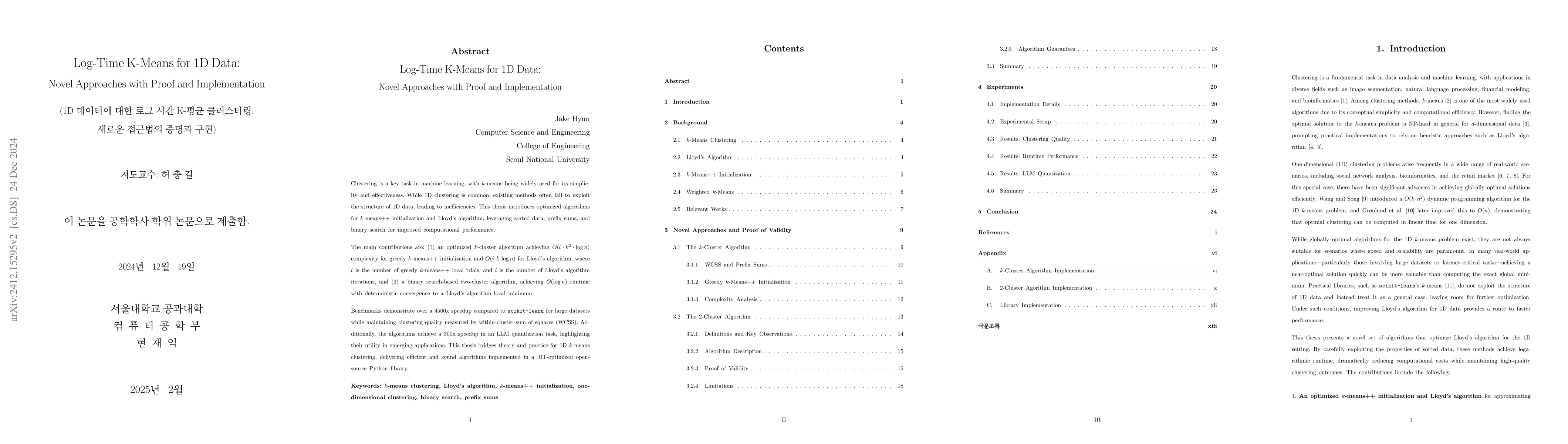 Thumbnail for Log-Time K-Means Clustering for 1D Data: Novel Approaches with Proof and
  Implementation