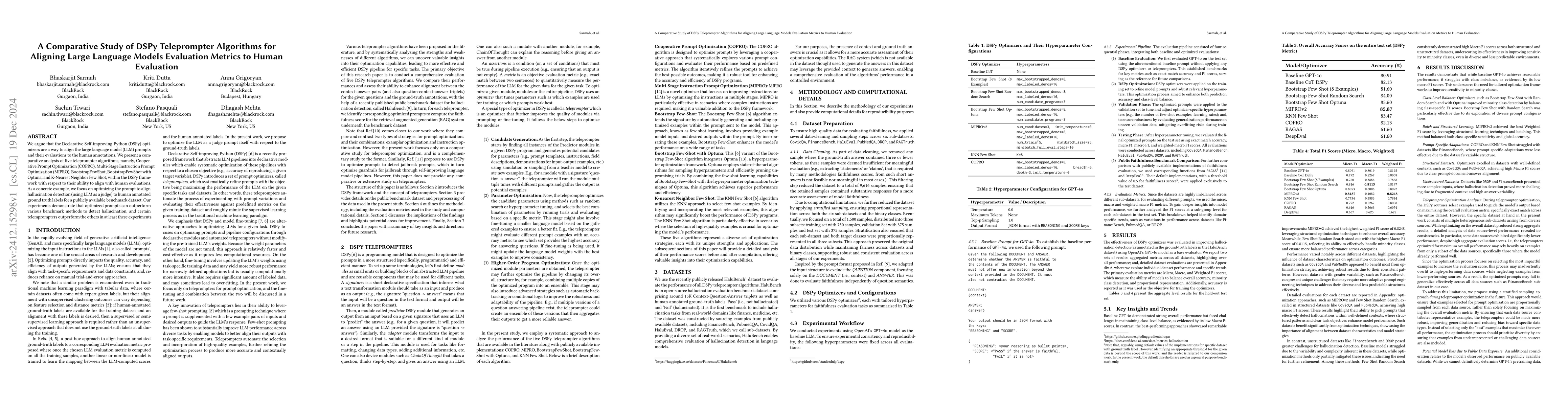 Thumbnail for A Comparative Study of DSPy Teleprompter Algorithms for Aligning Large
  Language Models Evaluation Metrics to Human Evaluation
