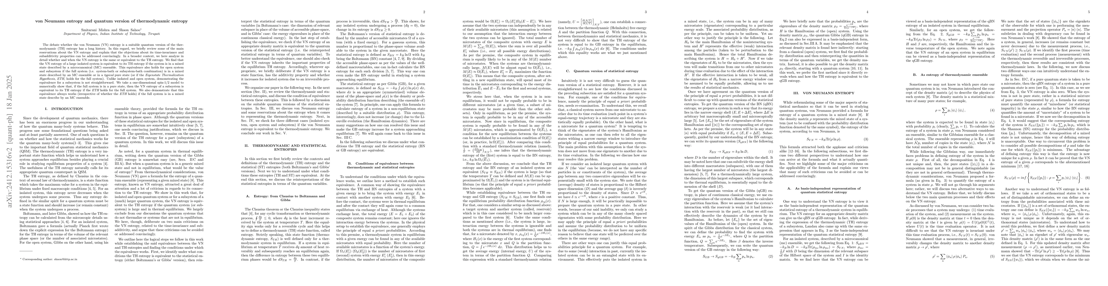 Thumbnail for von Neumann entropy and quantum version of thermodynamic entropy