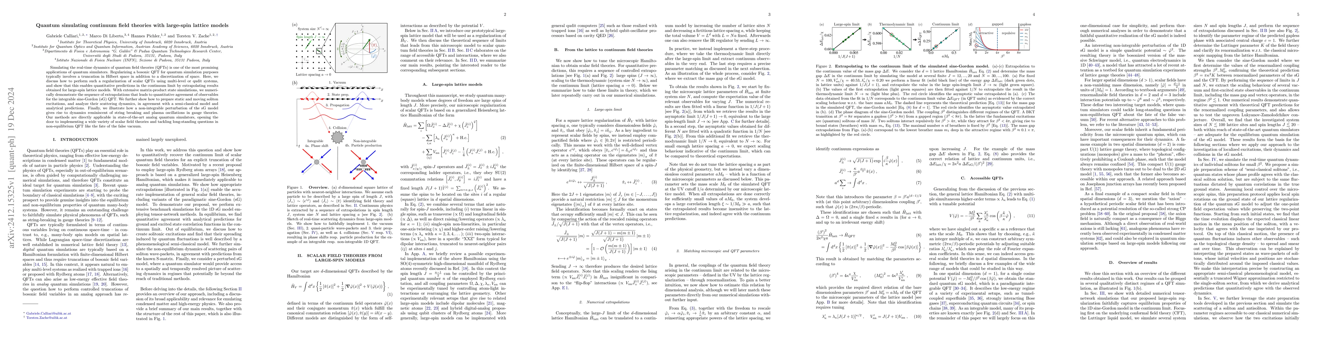 Thumbnail for Quantum simulating continuum field theories with large-spin lattice
  models