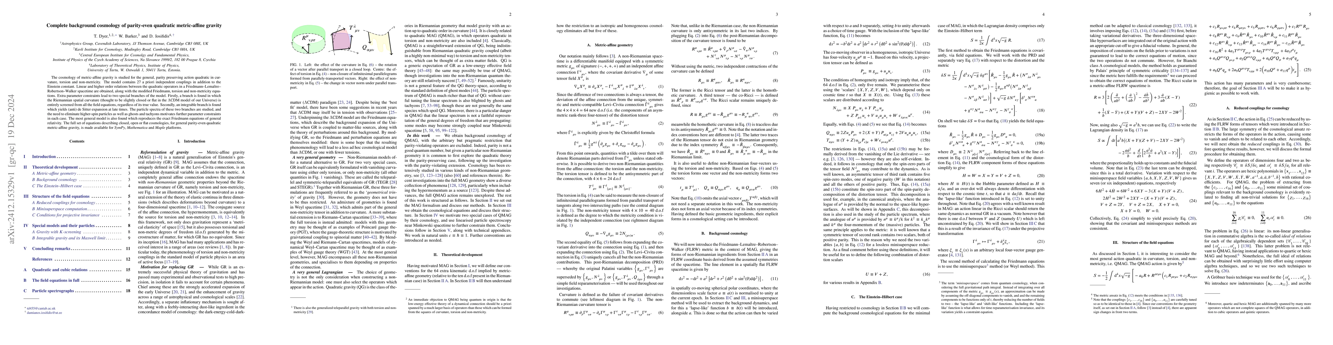 Thumbnail for Complete background cosmology of parity-even quadratic metric-affine
  gravity