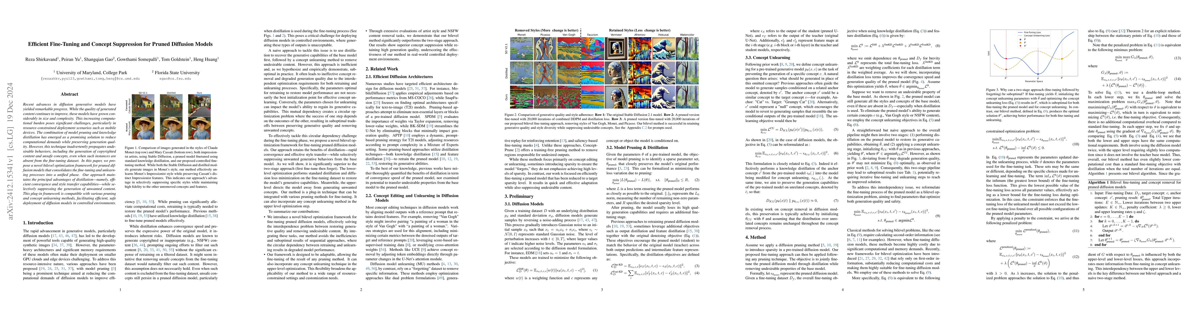 Thumbnail for Efficient Fine-Tuning and Concept Suppression for Pruned Diffusion
  Models