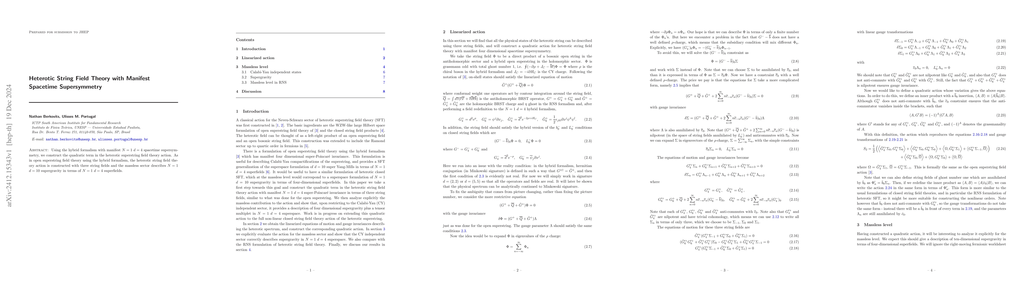 Thumbnail for Heterotic String Field Theory with Manifest Spacetime Supersymmetry