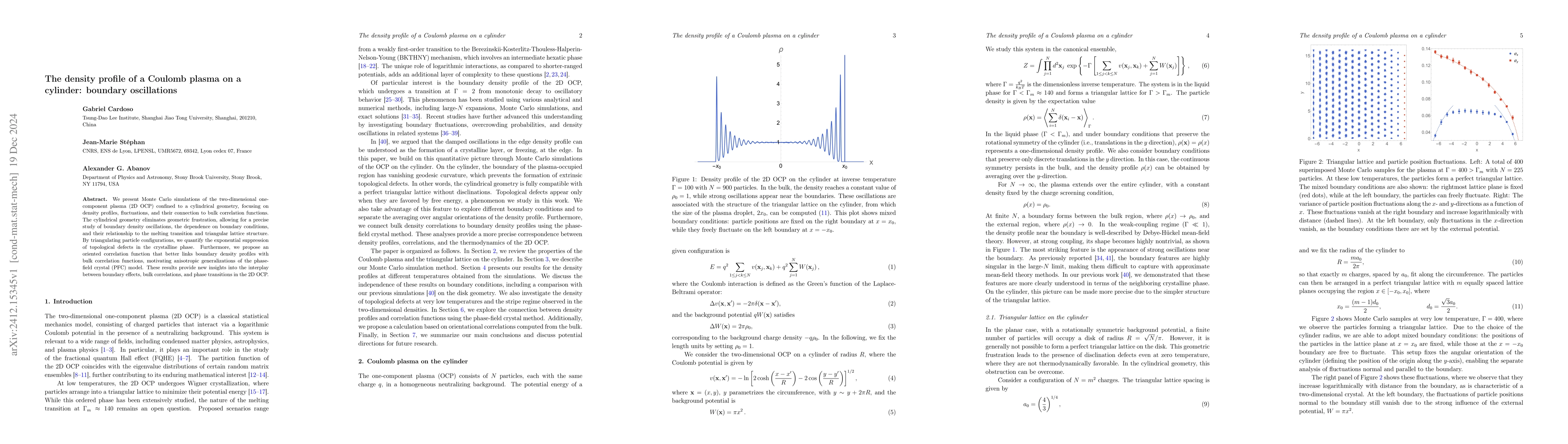 Thumbnail for The density profile of a Coulomb plasma on a cylinder: boundary
  oscillations