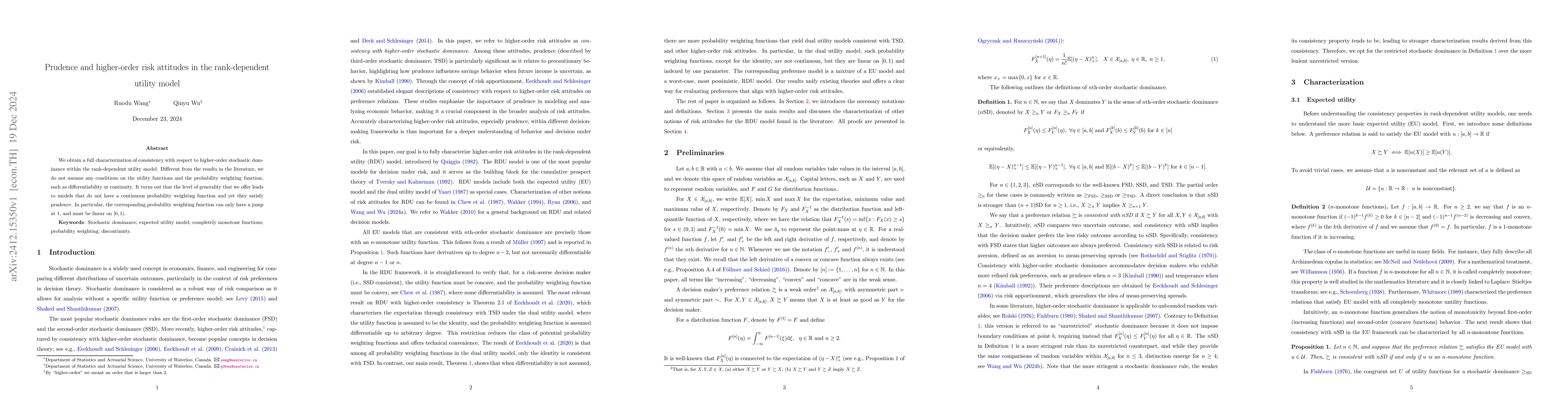 Thumbnail for Prudence and higher-order risk attitudes in the rank-dependent utility
  model
