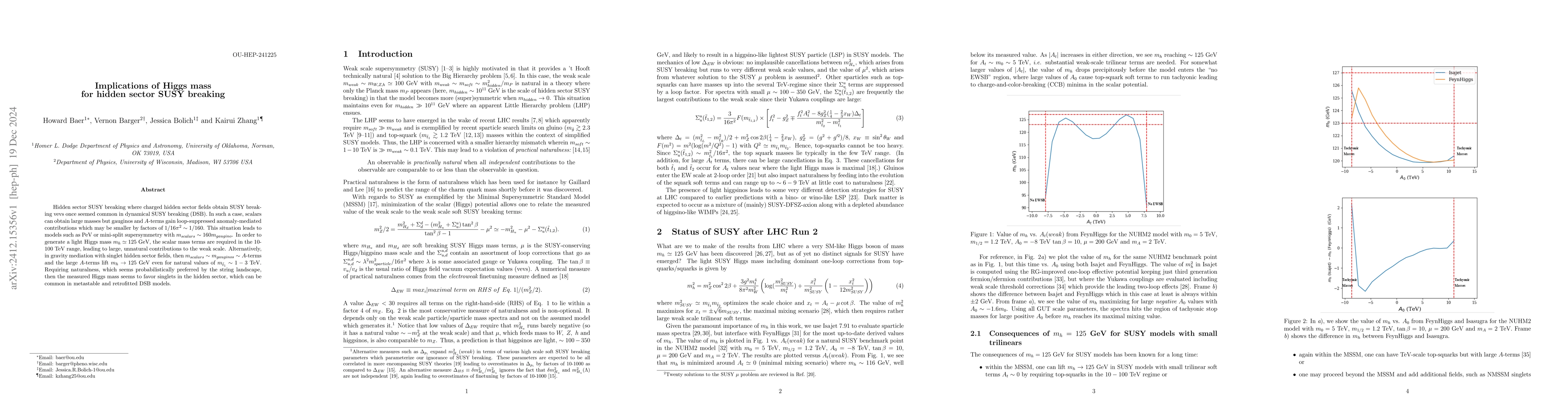 Thumbnail for Implications of Higgs mass for hidden sector SUSY breaking