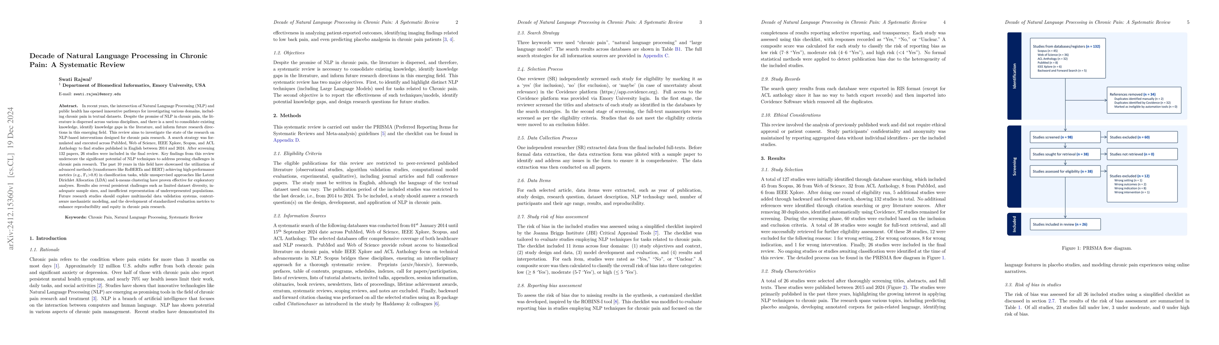 Thumbnail for Decade of Natural Language Processing in Chronic Pain: A Systematic
  Review