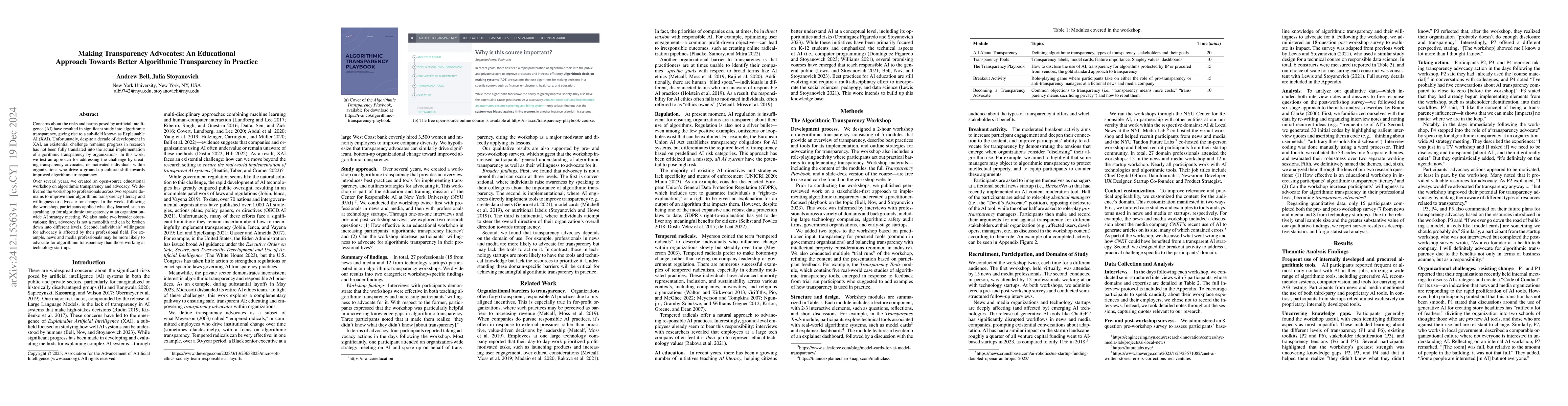 Thumbnail for Making Transparency Advocates: An Educational Approach Towards Better
  Algorithmic Transparency in Practice