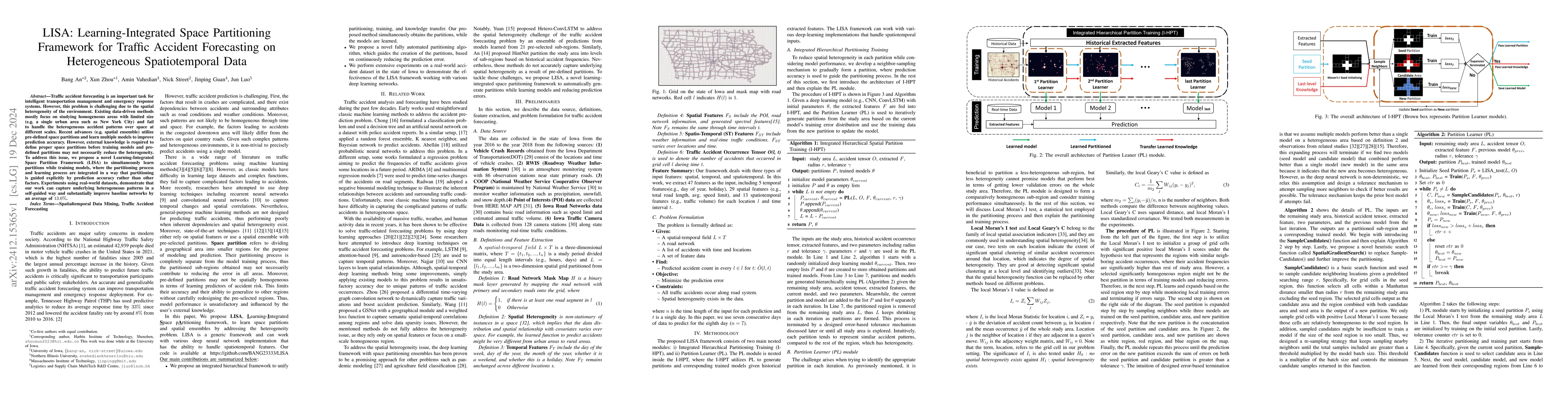 Thumbnail for LISA: Learning-Integrated Space Partitioning Framework for Traffic
  Accident Forecasting on Heterogeneous Spatiotemporal Data