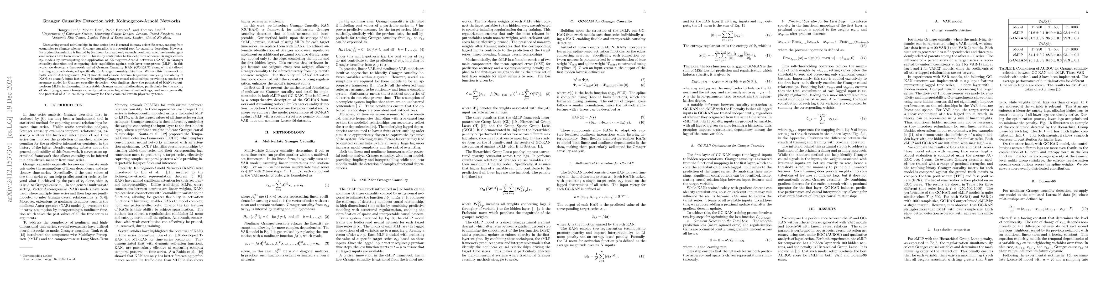 Thumbnail for Granger Causality Detection with Kolmogorov-Arnold Networks