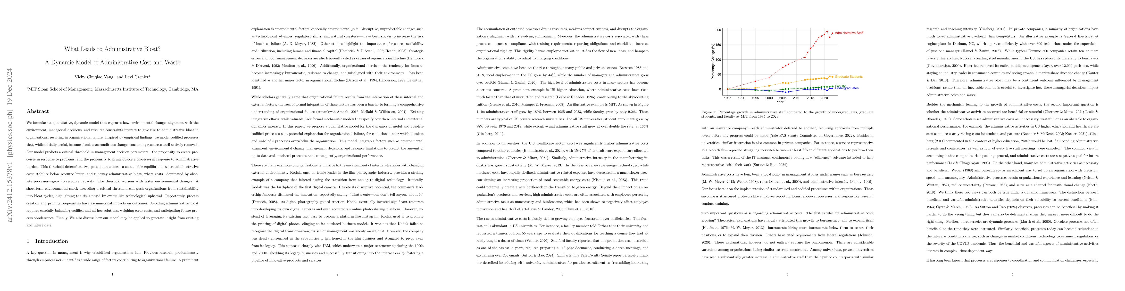 Thumbnail for What Leads to Administrative Bloat? A Dynamic Model of Administrative
  Cost and Waste
