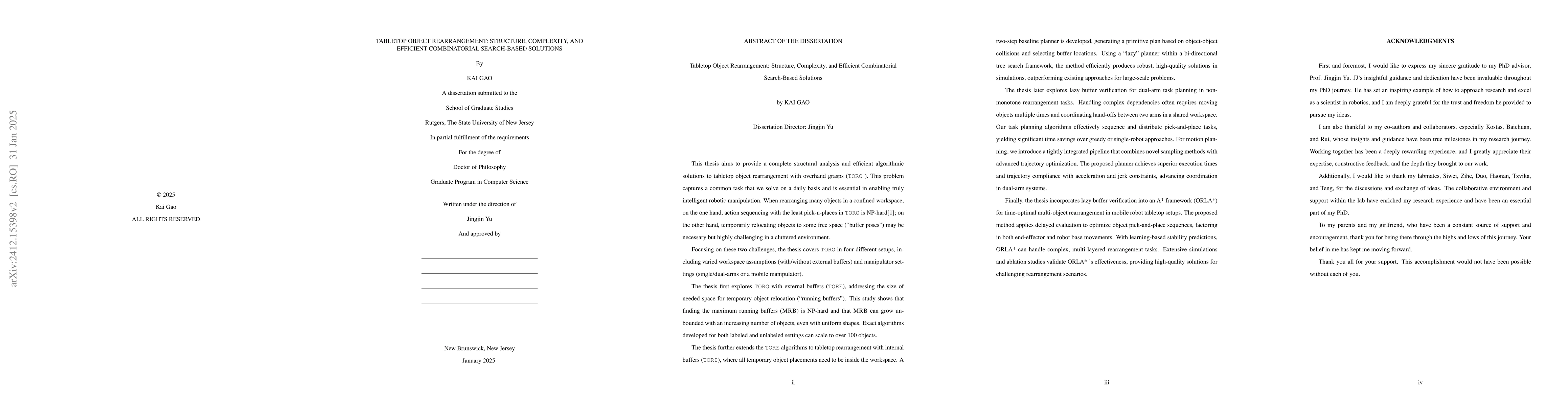 Thumbnail for Tabletop Object Rearrangement: Structure, Complexity, and Efficient
  Combinatorial Search-Based Solutions