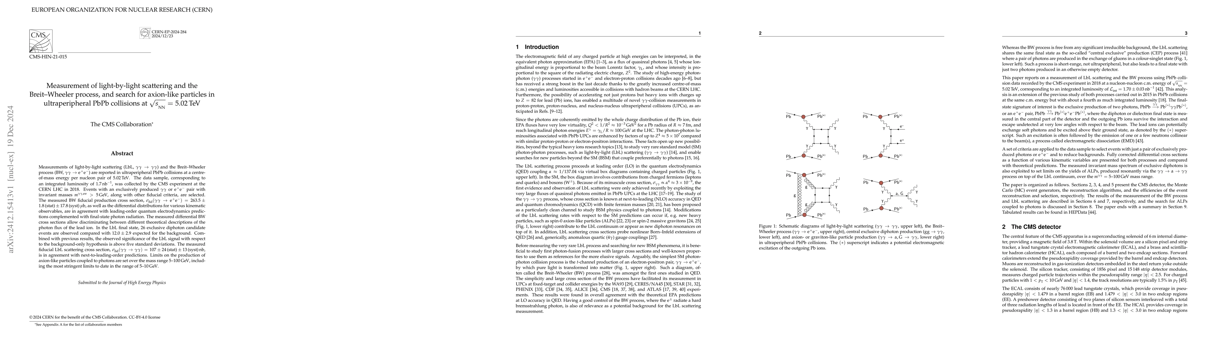 Thumbnail for Measurement of light-by-light scattering and the Breit-Wheeler process,
  and search for axion-like particles in ultraperipheral PbPb collisions at
  $\sqrt{s_\mathrm{NN}}$ = 5.02 TeV