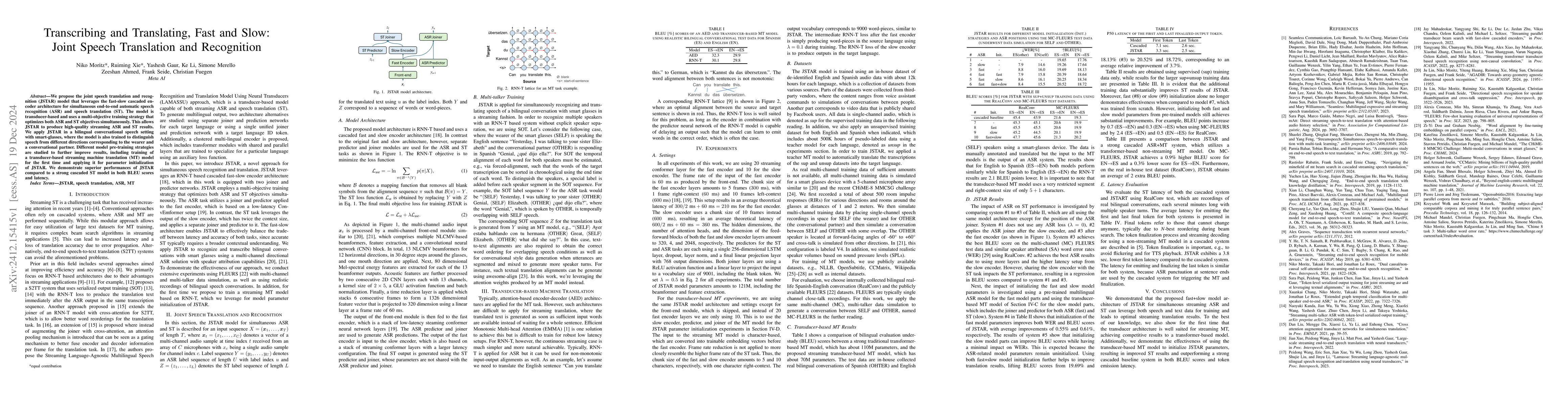 Thumbnail for Transcribing and Translating, Fast and Slow: Joint Speech Translation
  and Recognition