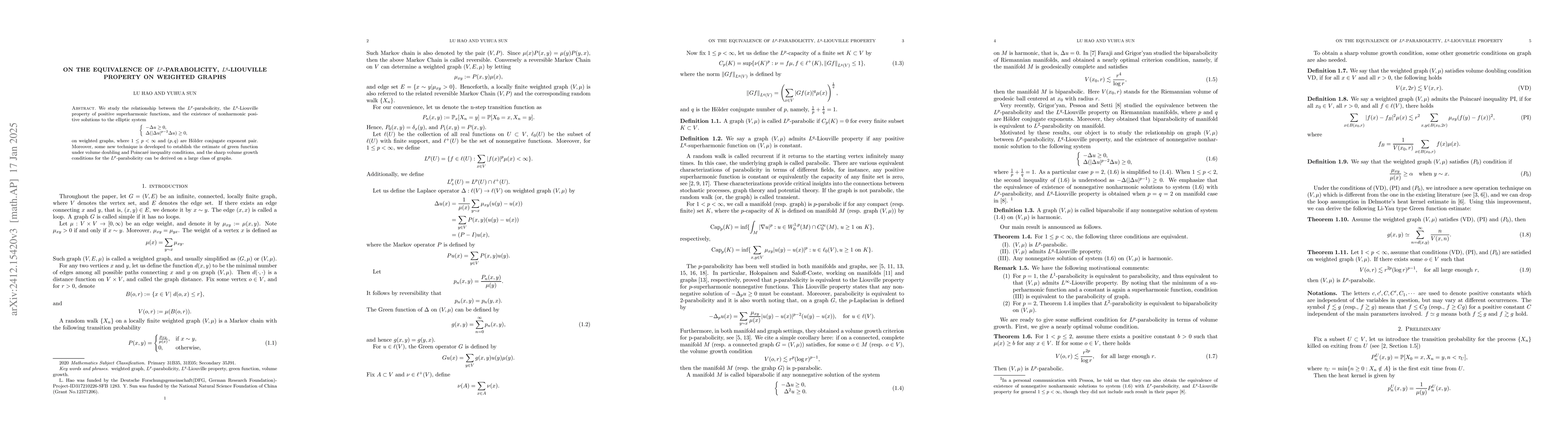 Thumbnail for On the equivalence of Lp-parabolicity, Lq-liouville property on weighted
  graphs