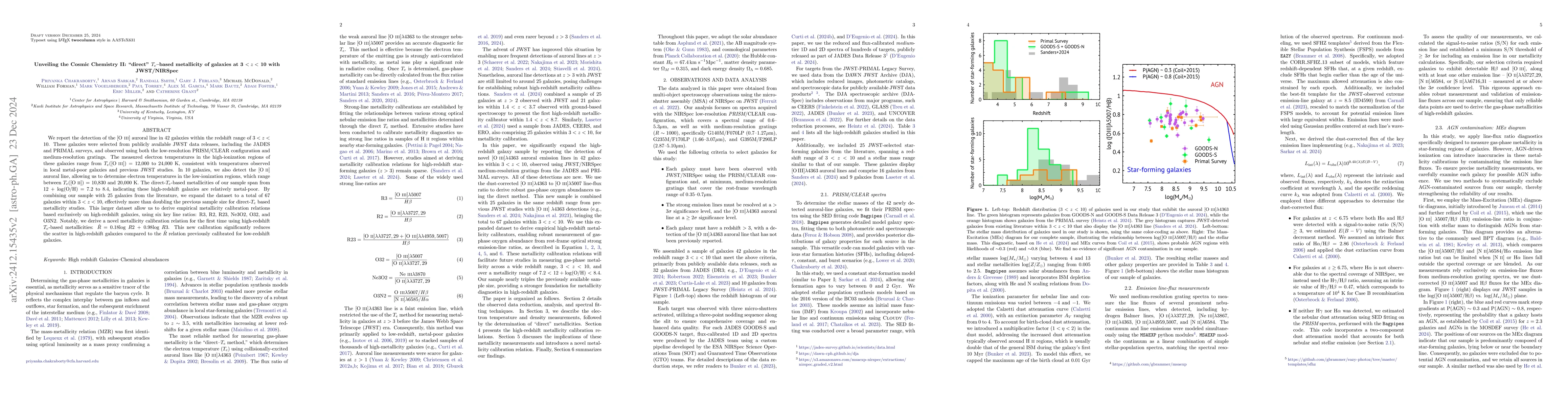 Thumbnail for Unveiling the Cosmic Chemistry II: "direct" $T_e$-based metallicity of
  galaxies at 3 $< z <$ 10 with JWST/NIRSpec