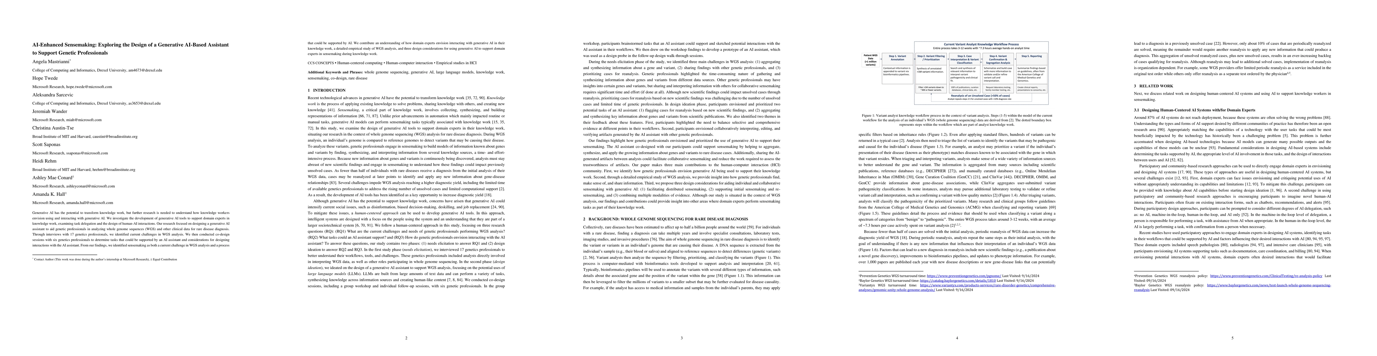 Thumbnail for AI-Enhanced Sensemaking: Exploring the Design of a Generative AI-Based
  Assistant to Support Genetic Professionals
