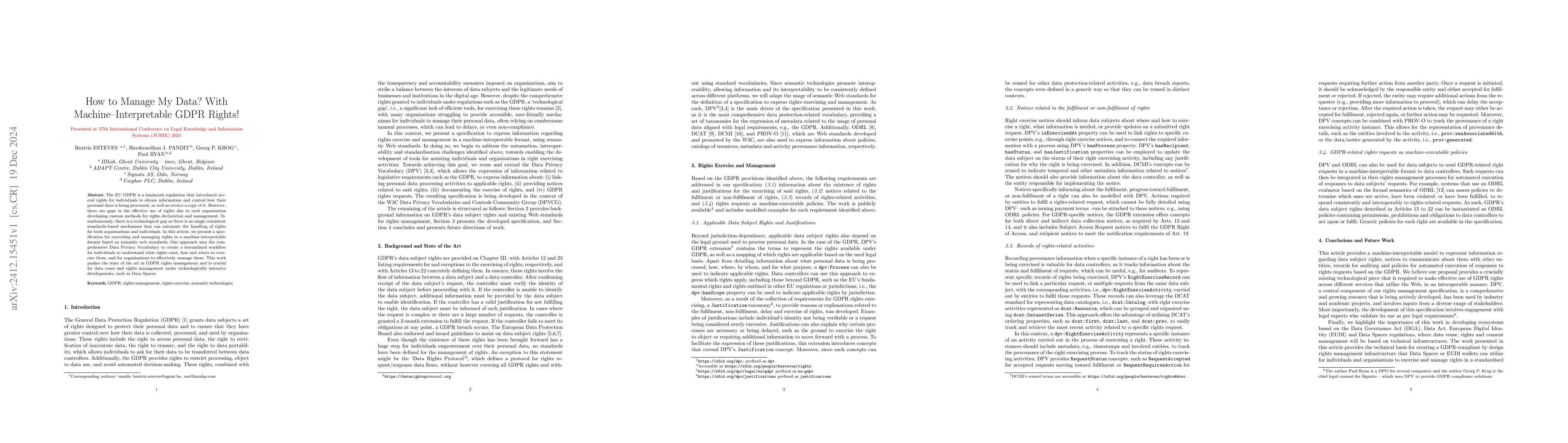 Thumbnail for How to Manage My Data? With Machine--Interpretable GDPR Rights!