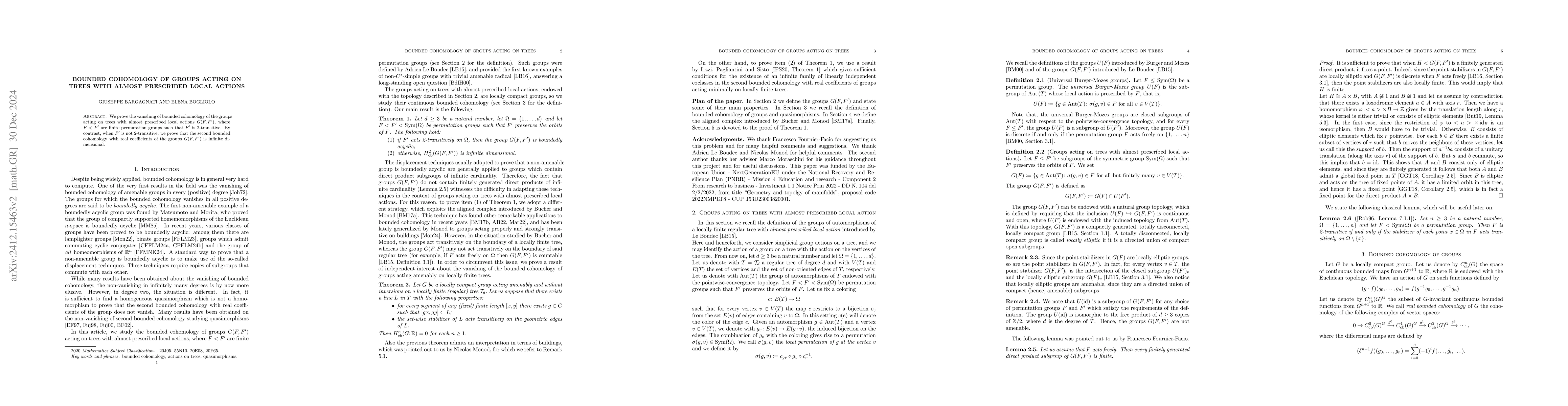 Thumbnail for Bounded cohomology of groups acting on trees with almost prescribed
  local actions
