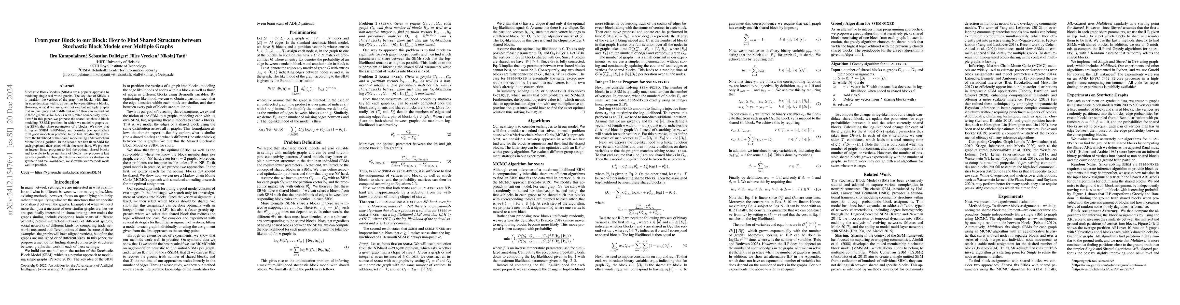 Thumbnail for From your Block to our Block: How to Find Shared Structure between
  Stochastic Block Models over Multiple Graphs