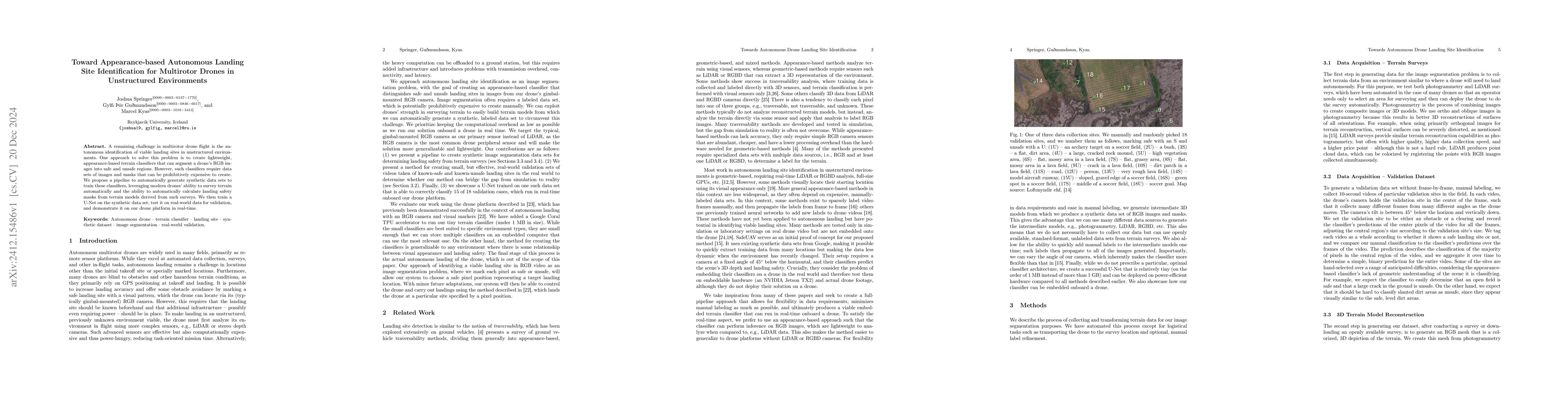 Thumbnail for Toward Appearance-based Autonomous Landing Site Identification for
  Multirotor Drones in Unstructured Environments