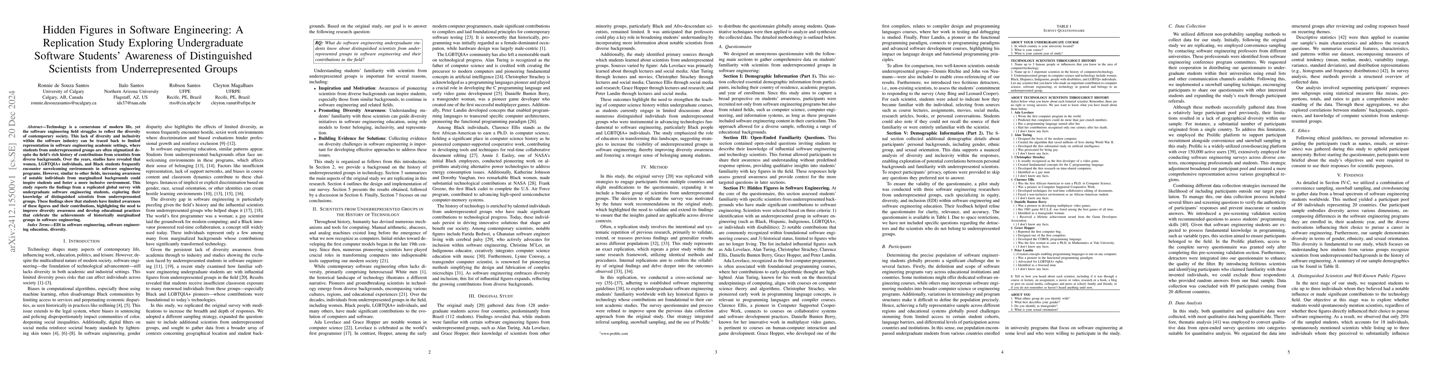 Thumbnail for Hidden Figures in Software Engineering: A Replication Study Exploring
  Undergraduate Software Students' Awareness of Distinguished Scientists from
  Underrepresented Groups
