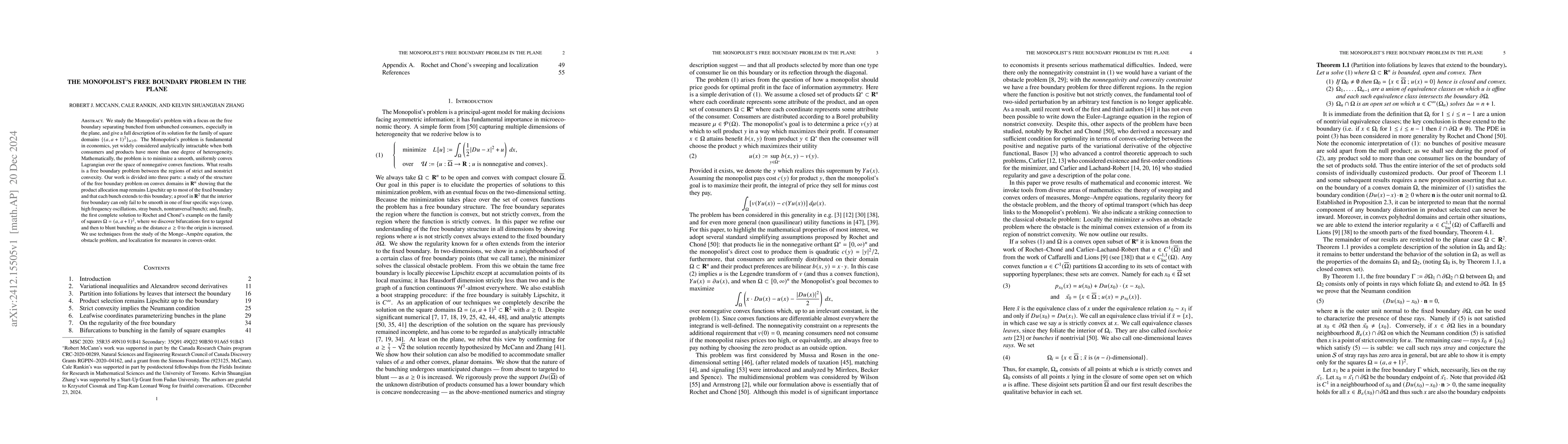 Thumbnail for The monopolist's free boundary problem in the plane