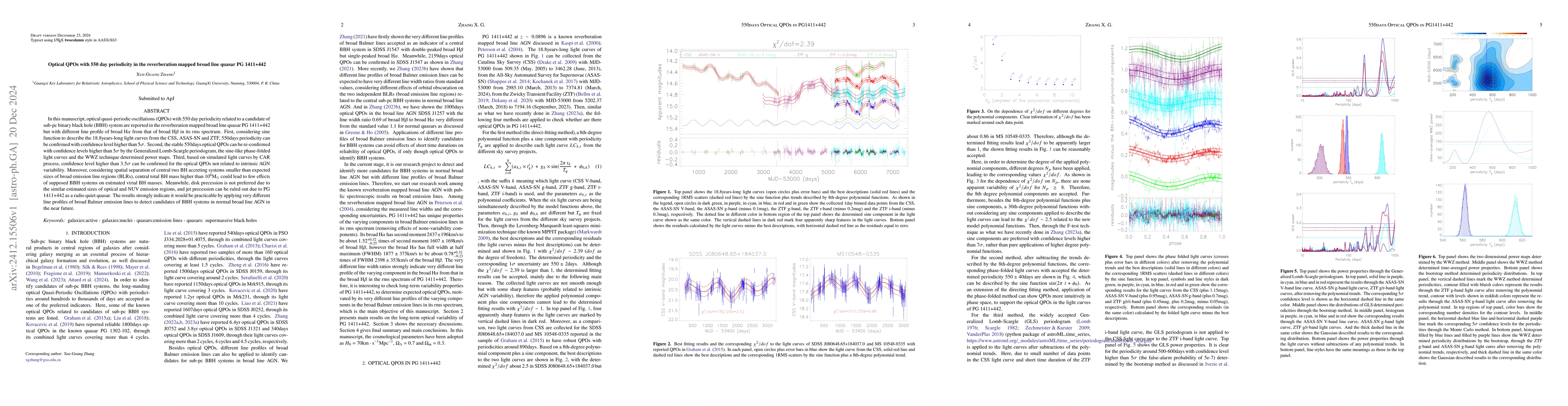 Thumbnail for Optical QPOs with 550 day periodicity in the reverberation mapped broad
  line quasar PG 1411+442