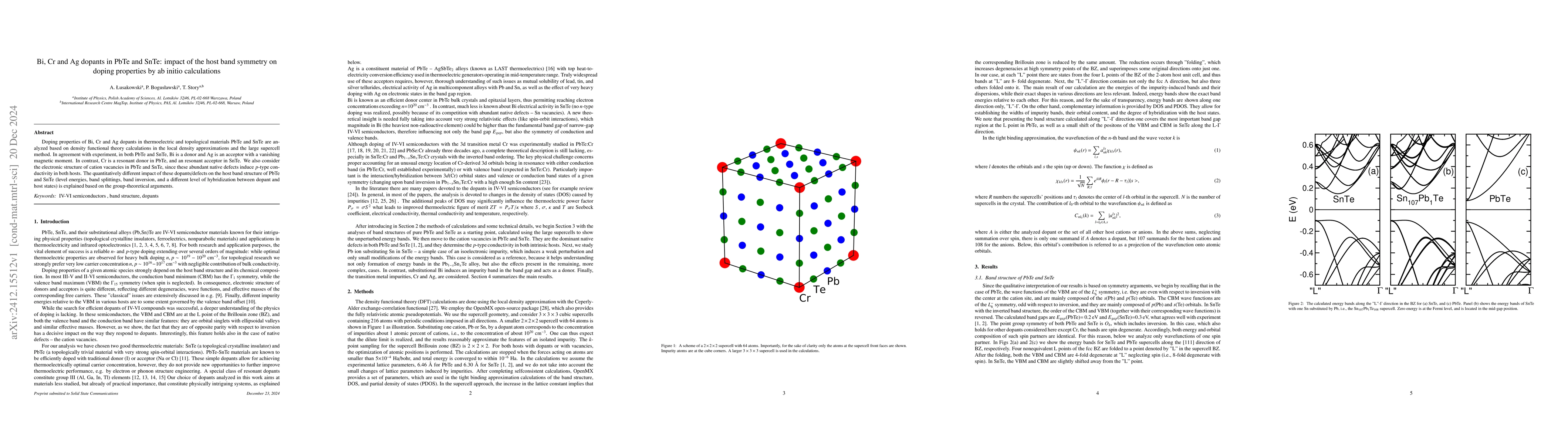 Thumbnail for Bi, Cr and Ag dopants in PbTe and SnTe: impact of the host band symmetry
  on doping properties by ab initio calculations