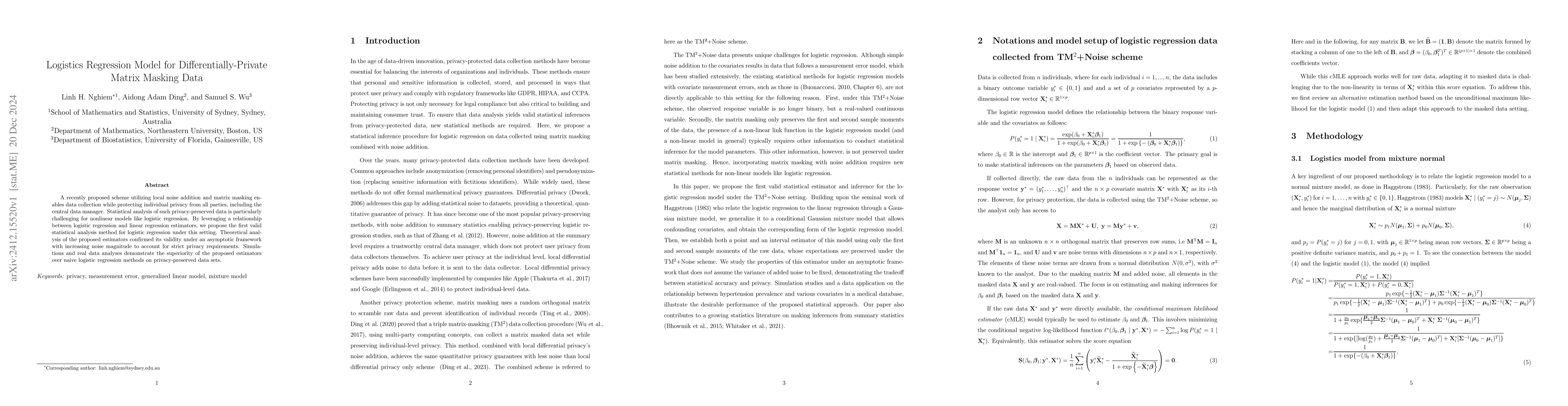 Thumbnail for Logistics Regression Model for Differentially-Private Matrix Masked Data