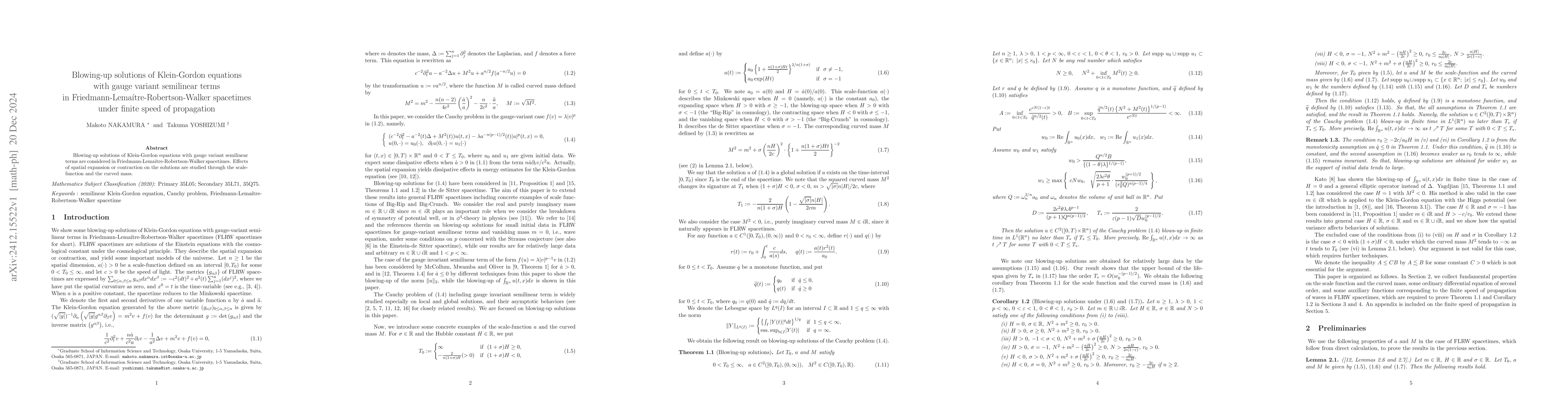 Thumbnail for Blowing-up solutions of Klein-Gordon equations with gauge variant
  semilinear terms in Friedmann-Lemaítre-Robertson-Walker spacetimes under
  finite speed of propagation