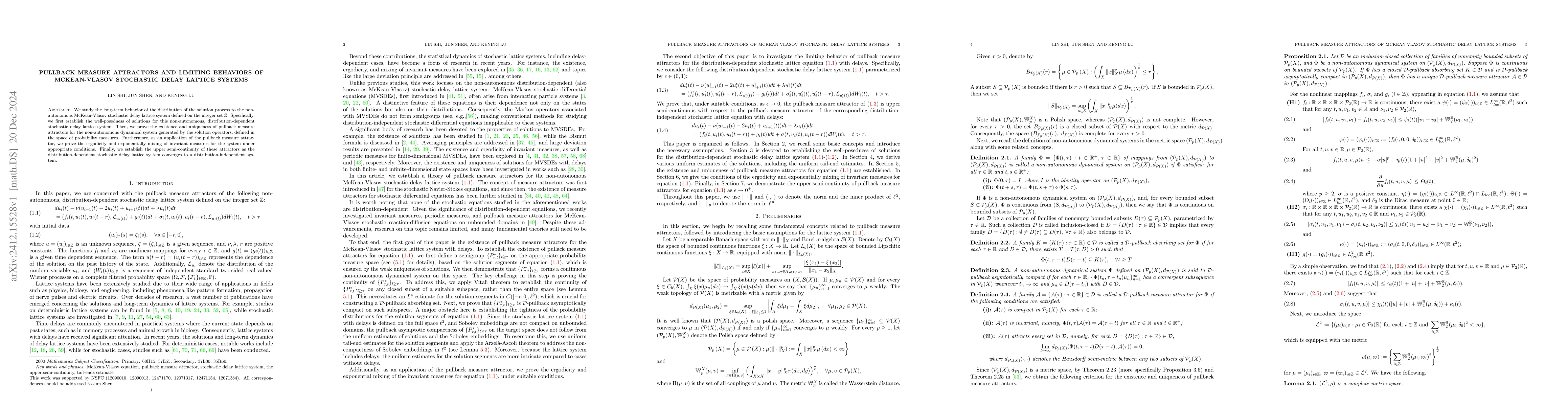 Thumbnail for Pullback measure attractors and limiting behaviors of McKean-Vlasov
  stochastic delay lattice systems