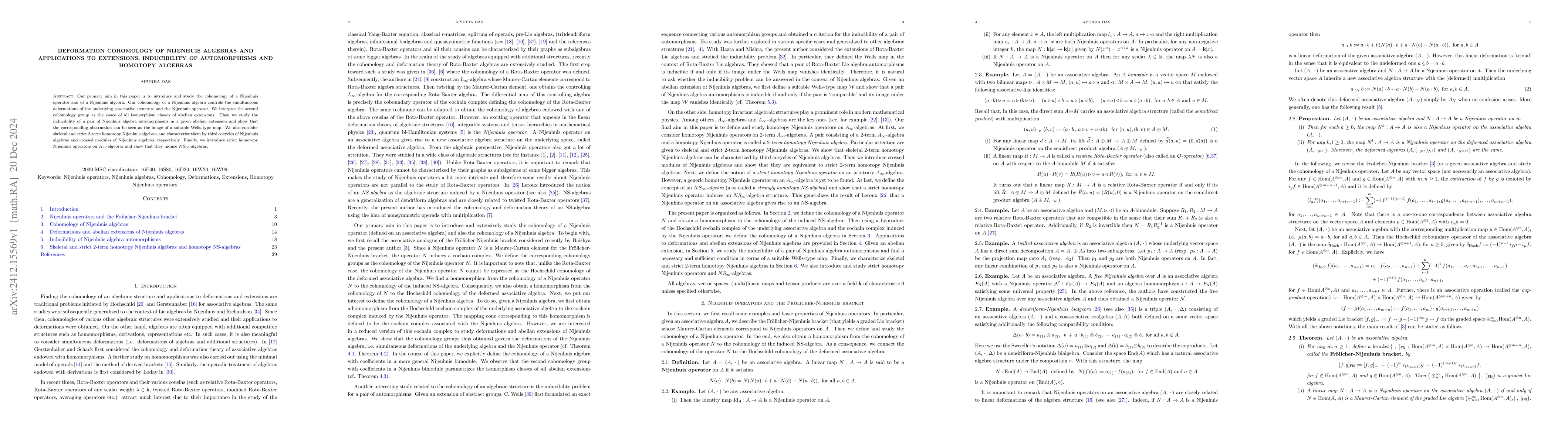 Thumbnail for Deformation cohomology of Nijenhuis algebras and applications to
  extensions, inducibility of automorphisms and homotopy algebras