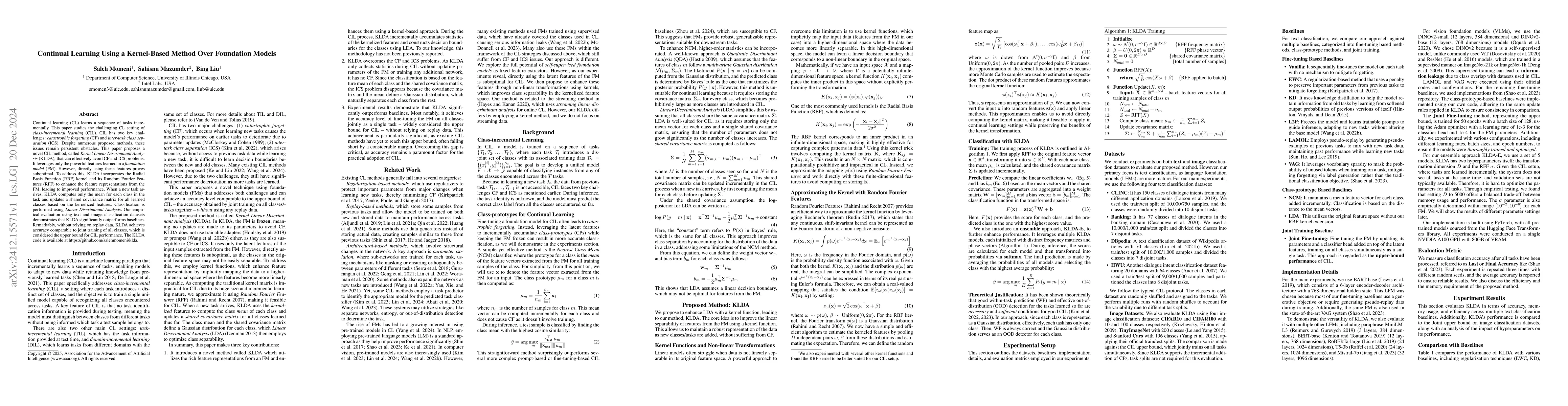 Thumbnail for Continual Learning Using a Kernel-Based Method Over Foundation Models