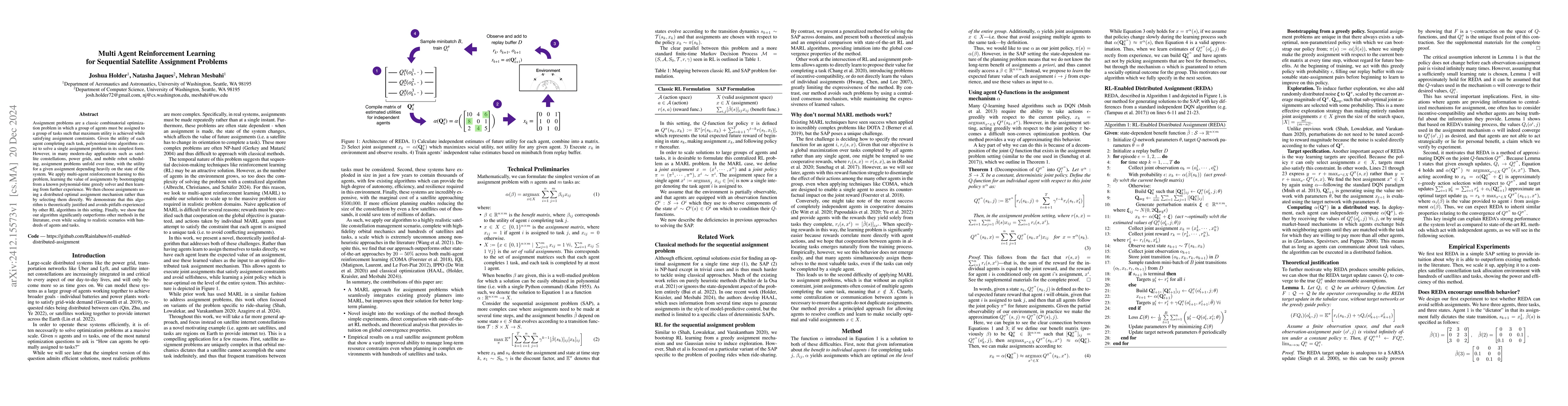 Thumbnail for Multi Agent Reinforcement Learning for Sequential Satellite Assignment
  Problems