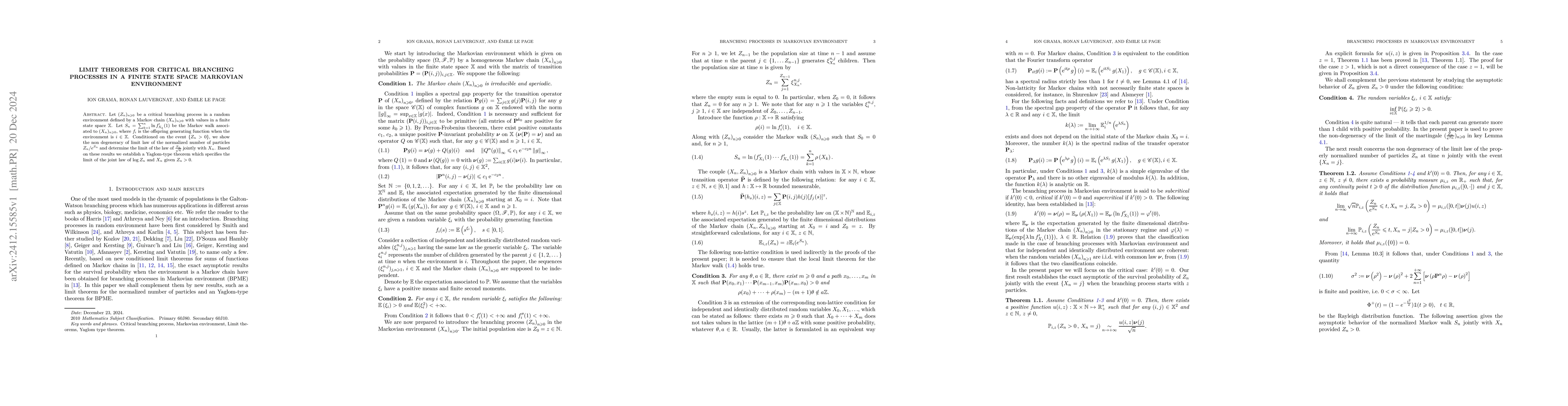 Thumbnail for Limit theorems for critical branching processes in a finite state space
  Markovian environment
