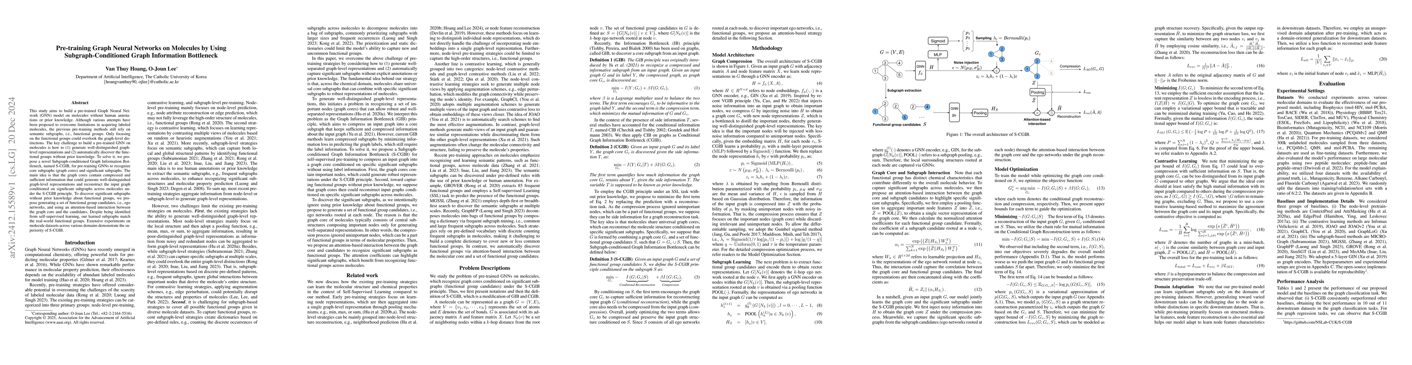 Thumbnail for Pre-training Graph Neural Networks on Molecules by Using
  Subgraph-Conditioned Graph Information Bottleneck