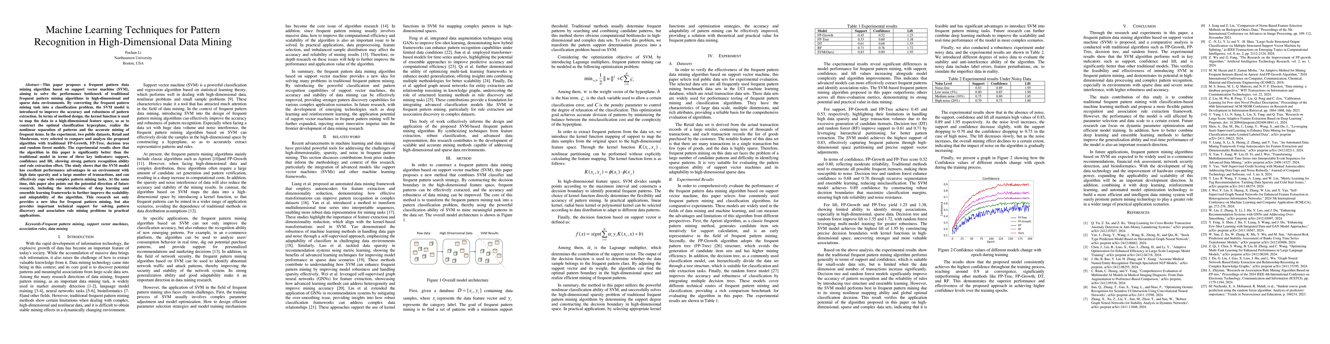 Thumbnail for Machine Learning Techniques for Pattern Recognition in High-Dimensional
  Data Mining