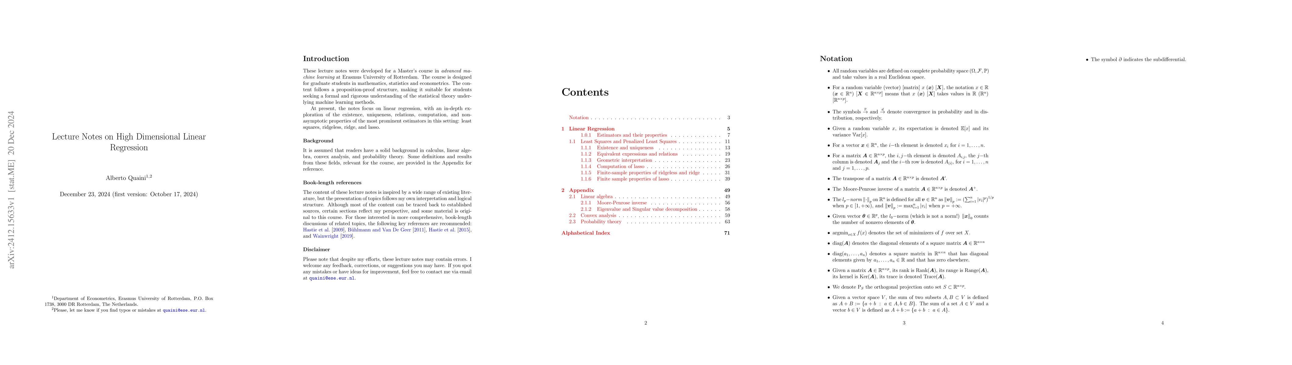Thumbnail for Lecture Notes on High Dimensional Linear Regression