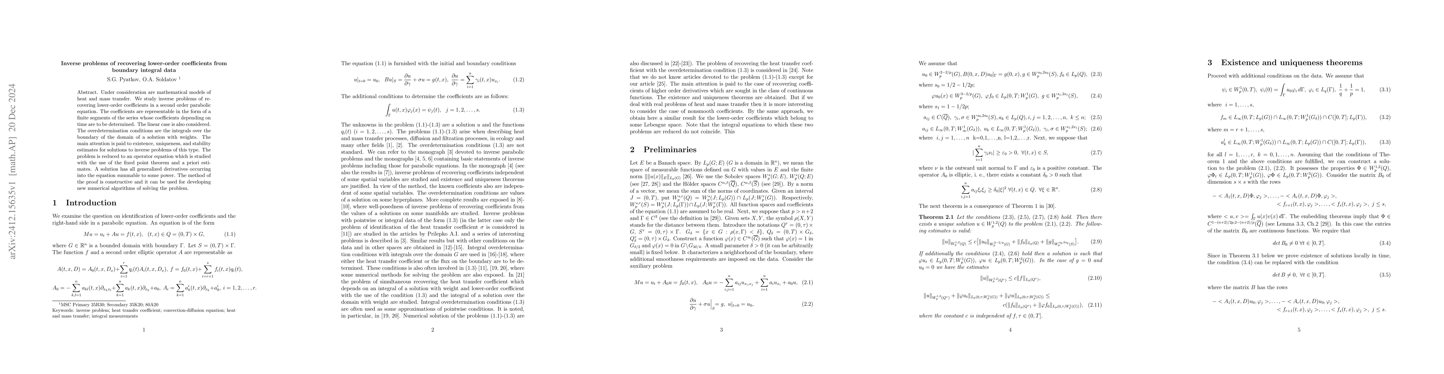 Thumbnail for Inverse problems of recovering lower-order coefficients from boundary
  integral data