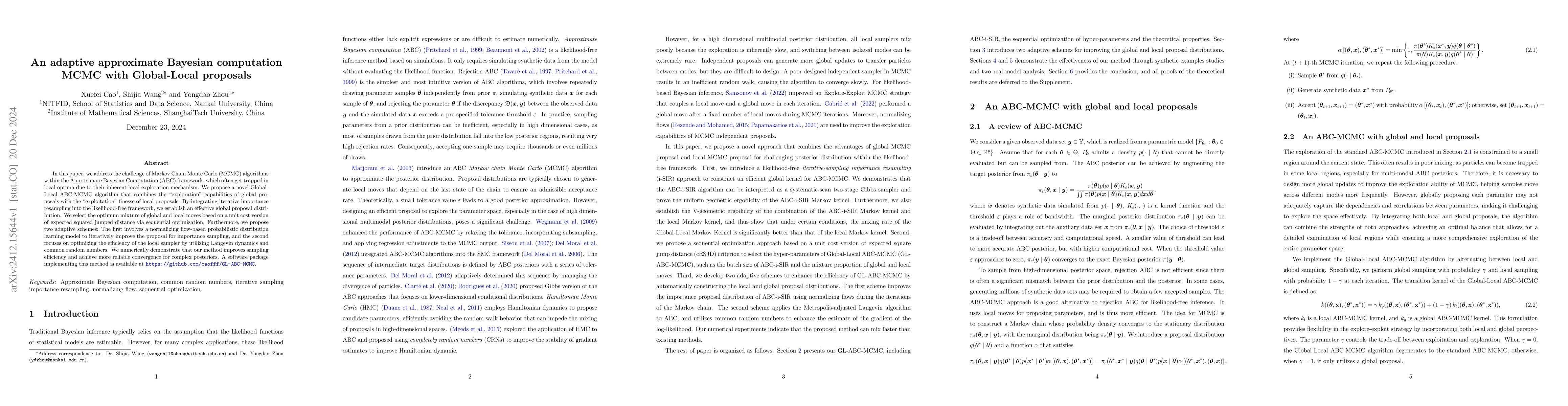 Thumbnail for An adaptive approximate Bayesian computation MCMC with Global-Local
  proposals