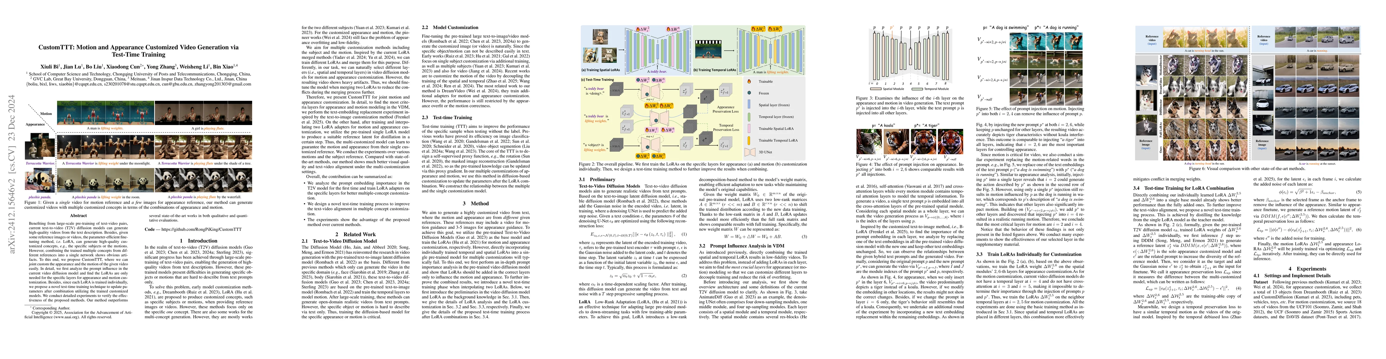 Thumbnail for CustomTTT: Motion and Appearance Customized Video Generation via
  Test-Time Training