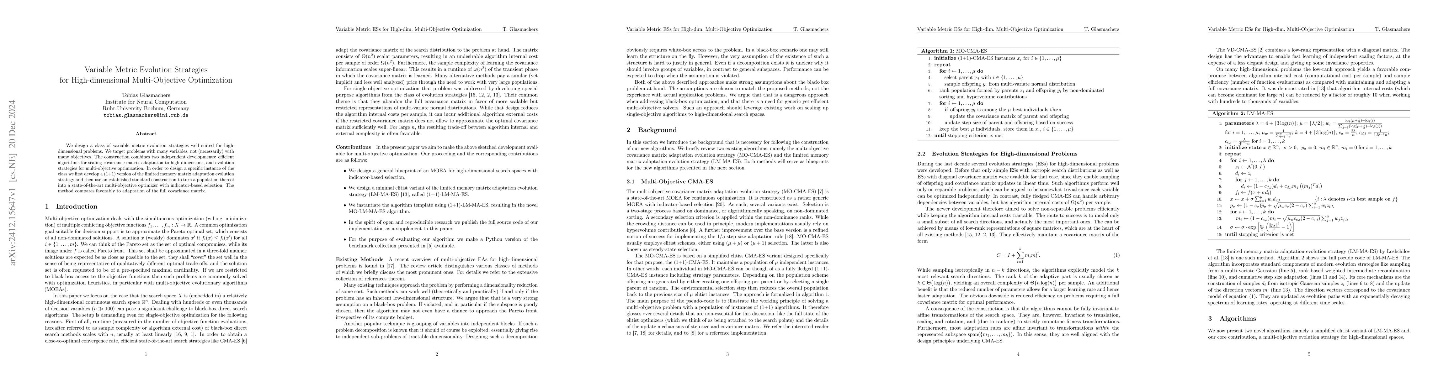 Thumbnail for Variable Metric Evolution Strategies for High-dimensional
  Multi-Objective Optimization