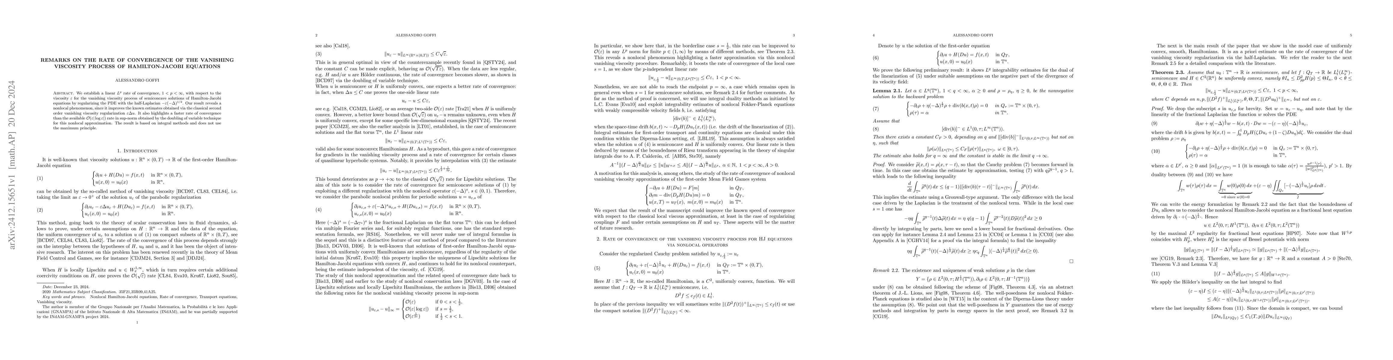 Thumbnail for Remarks on the rate of convergence of the vanishing viscosity process of
  Hamilton-Jacobi equations
