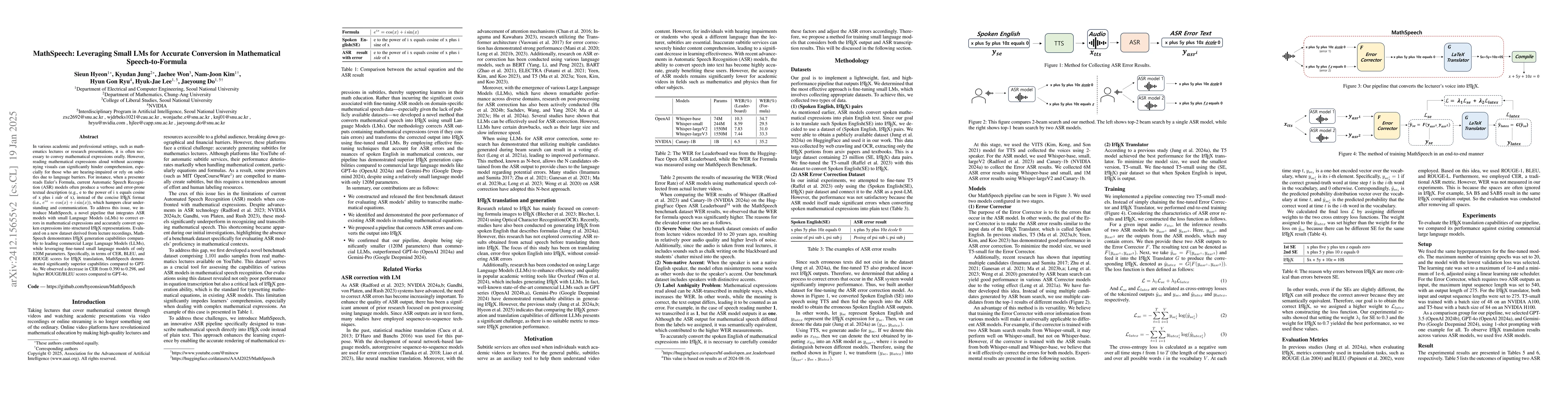 Thumbnail for MathSpeech: Leveraging Small LMs for Accurate Conversion in Mathematical
  Speech-to-Formula