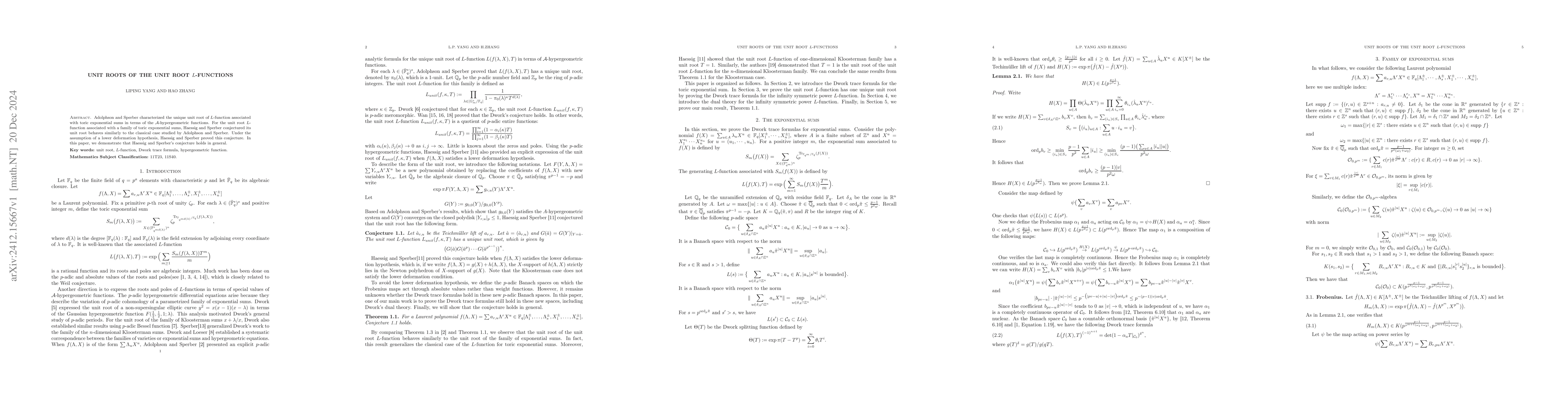 Thumbnail for Unit roots of the unit root $L$-functions