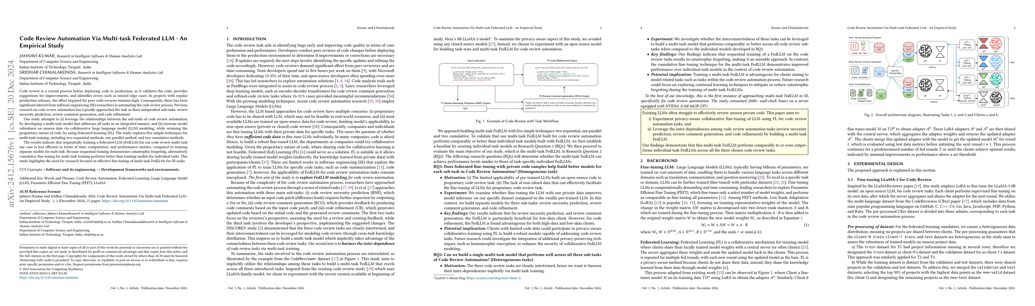 Thumbnail for Code Review Automation Via Multi-task Federated LLM -- An Empirical
  Study
